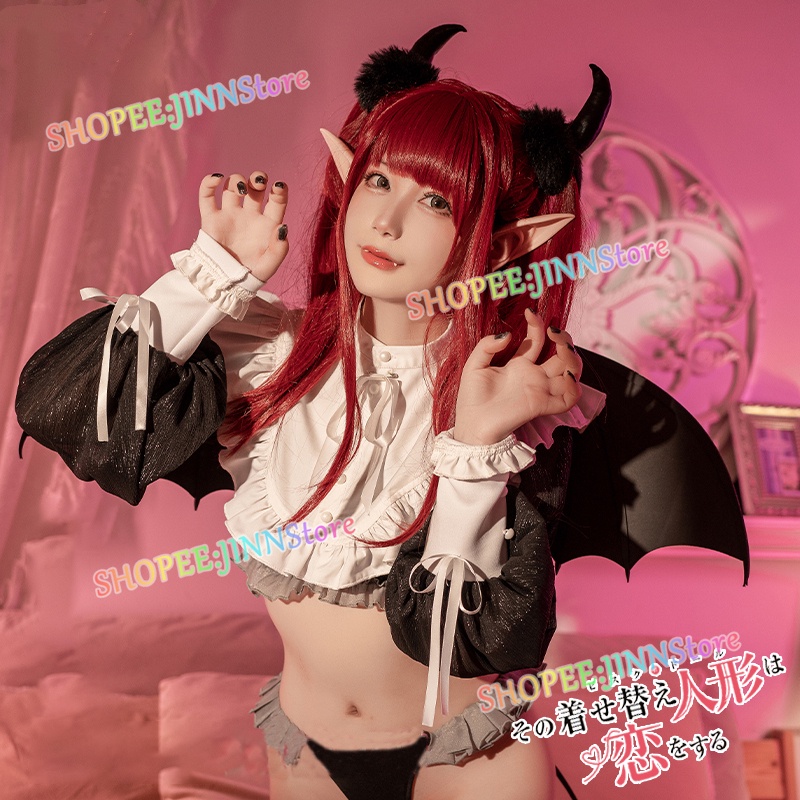 JINN hoạt hình Rizu Kyun Trang phục Cosplay My Dress-Up Darling Kitagawa Marin Tóc giả Đồng phục Gợi cảm Trang phục Ác quỷ cho Quà tặng Cô gái