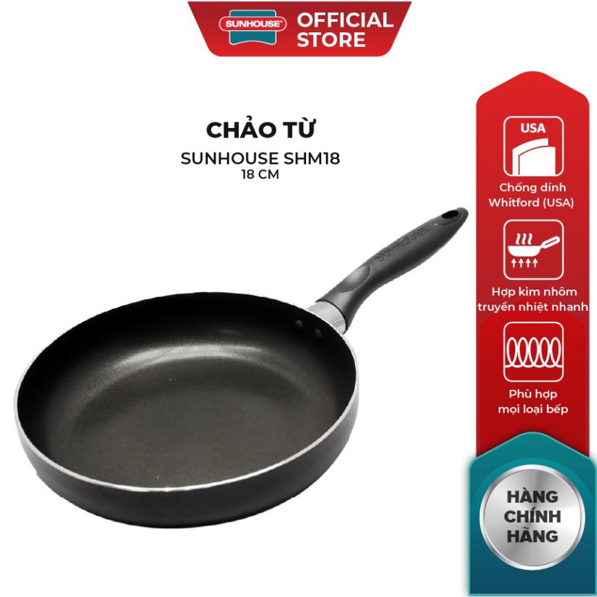 Chảo chống dính đáy từ SHM20 SHM24 SHM28 SUNHOUSE size 20cm 24cm 28cm chảo nhôm phủ 3 lớp chống dính chính hãng - HAPOS