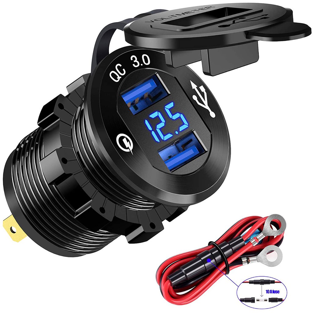 Ổ Cắm Sạc Nhanh 3.0 Chống Thấm Nước Có Đèn LED Và Cầu Chì DIY Cho Xe Hơi / Tàu Thuyền / Xe Buýt / Xe Tải / ATV 12V