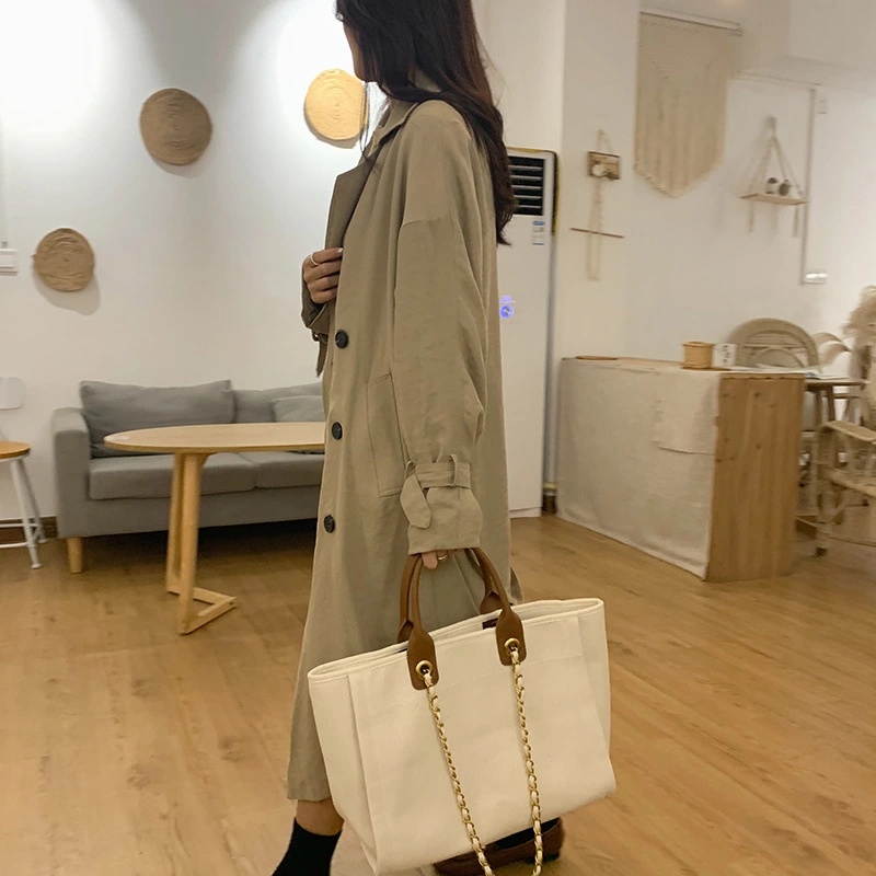 Túi tote xách tay vải canvas cỡ lớn phong cách văn học và nghệ thuật Pháp đơn giản thời trang cho nữ