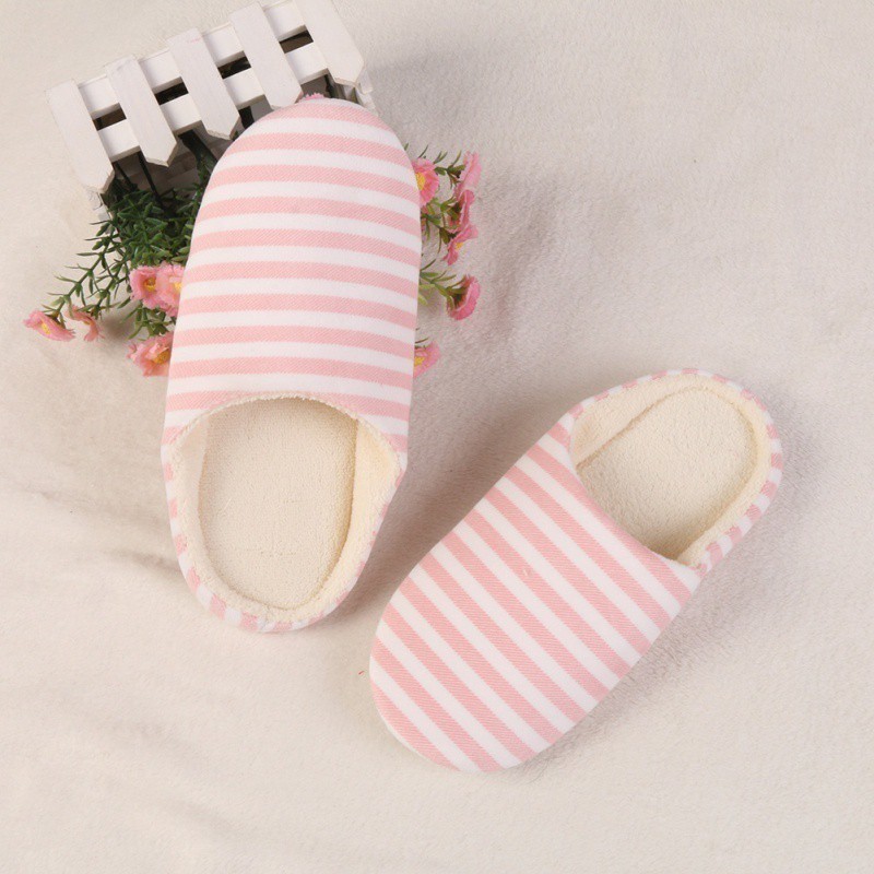 Dép bông đi trong nhà vải cotton mềm họa tiết sọc ngang cho nam nữ