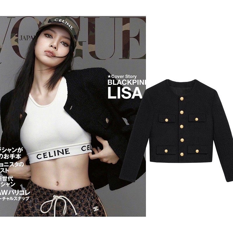 Áo khoác vải tweed màu đen giống Lisa BLACKPINK