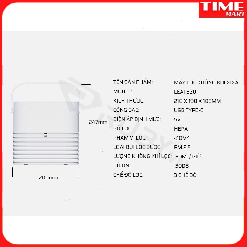 Máy Lọc Không Khí XIXA LEAF520I Thiết Kế Nhỏ Gọn, Bộ Lọc Hiện Đại Có 3 Chế Độ Tùy Chỉnh [TIME_MART siêu thị tiện ích ]