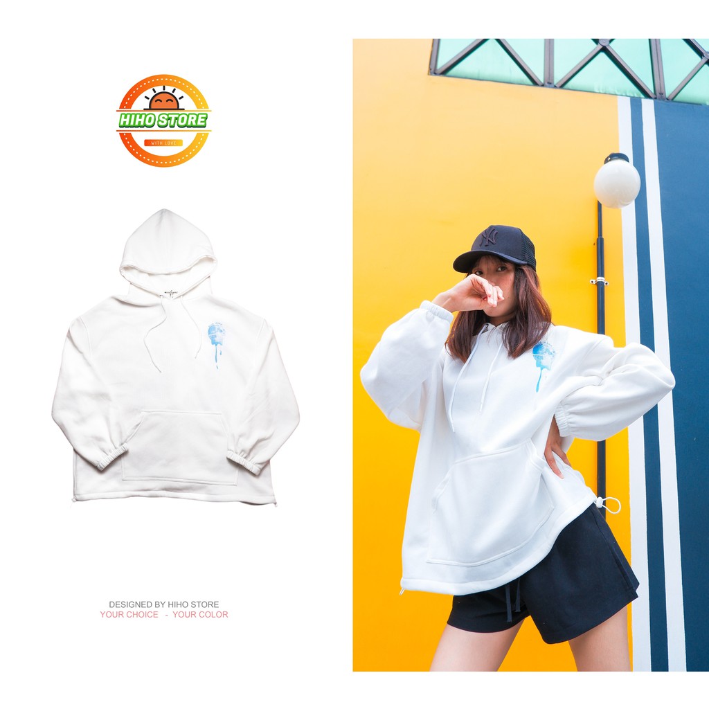 [Ảnh thật] Áo Hoodie Blue Moon Nỉ bông Màu trắng