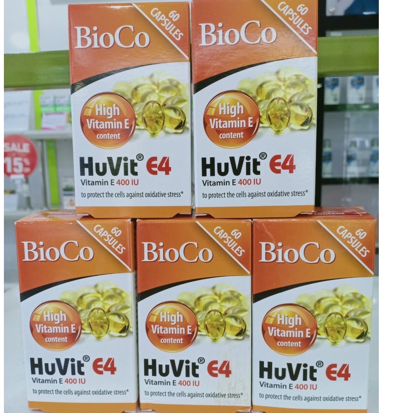 Viên uống vitamin E Bioco Huvit E4 - ngăn quá trình lão hóa, làm mờ tàn nhang, vết nám.