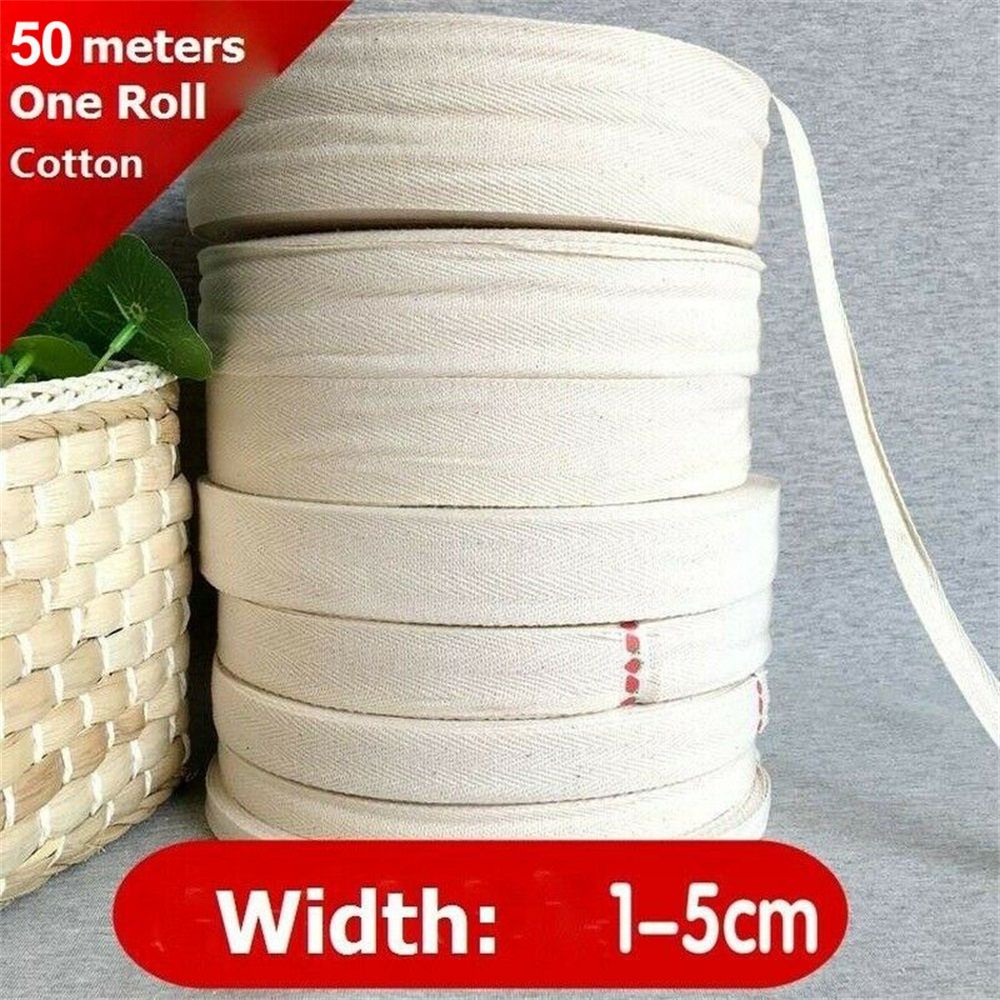 Cuộn dây ruy băng bằng cotton 50m rộng 1-5cm nhiều màu tùy chọn dùng để làm đồ thủ công