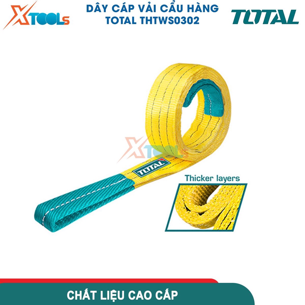 Dây cáp vải cẩu hàng dài 2m-3m TOTAL, khả năng tải 1 tấn, chiều rộng dây 90mm, phụ kiện nâng hạ độ bám-CHÍNH HÃNG-XTOOLS