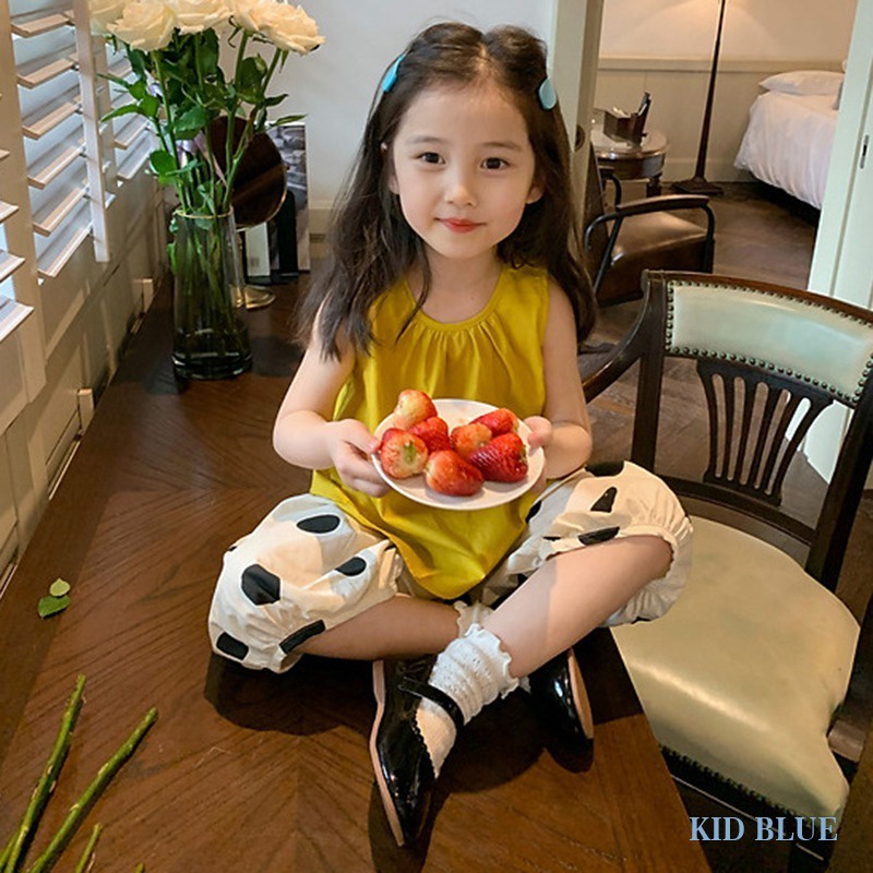 Set Áo Không Tay Và Quần Dài Họa Tiết Chấm Bi Phong Cách Hàn Quốc Mới Mẻ