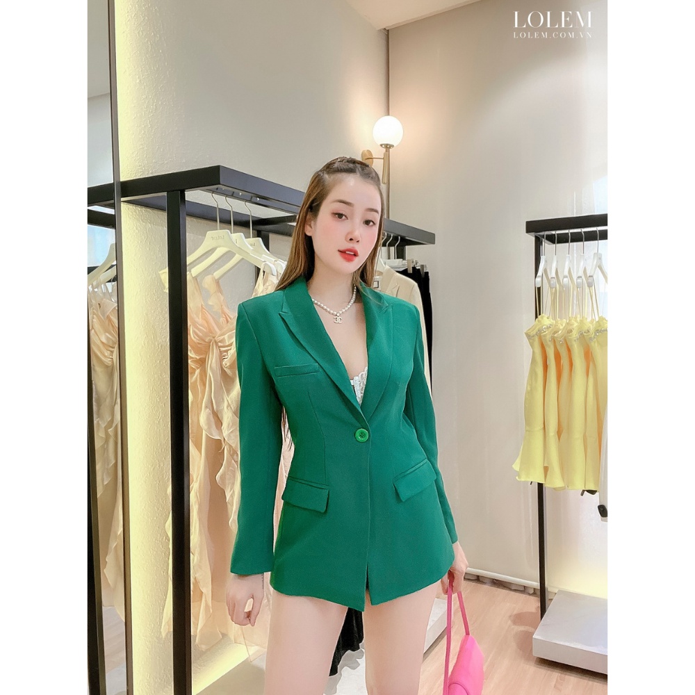 Áo khoác blazer nữ chéo xếp ly eo một nút LOLEM AKNB016 | BigBuy360 - bigbuy360.vn