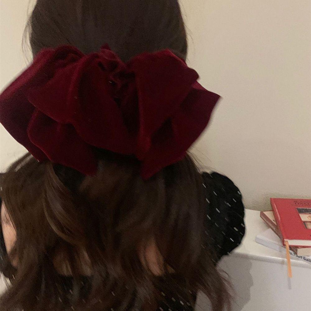 Kẹp Tóc Hình Nơ Màu Trơn Cỡ Lớn Phong Cách Vintage Thời Trang Cho Nữ