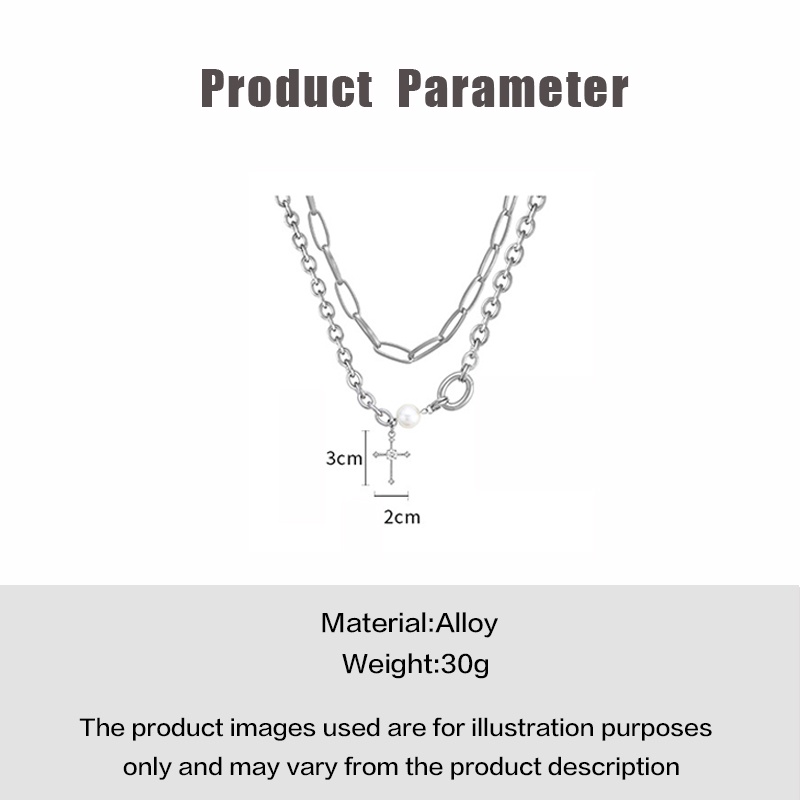 Dây chuyền MAYEBE LAVEND hai lớp phối ngọc trai và mặt chữ thập phong cách Hàn Quốc cá tính