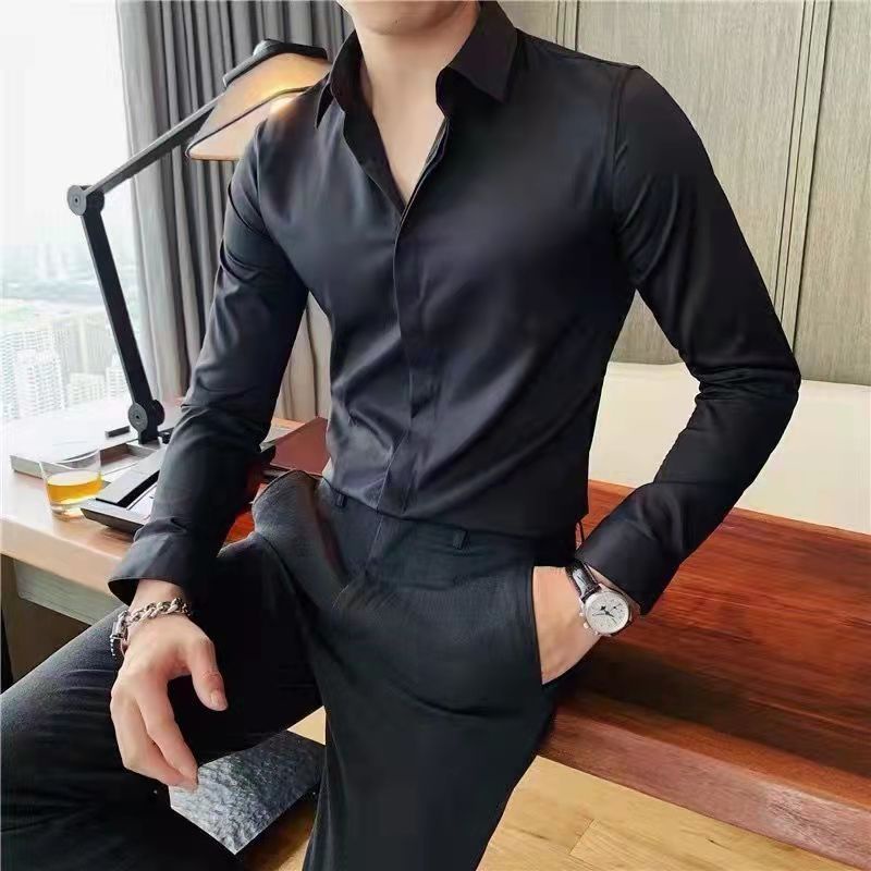 Áo Sơ Mi Nam Dài Tay Màu Xanh Lá Đậm Phong Cách Hàn Quốc Mới