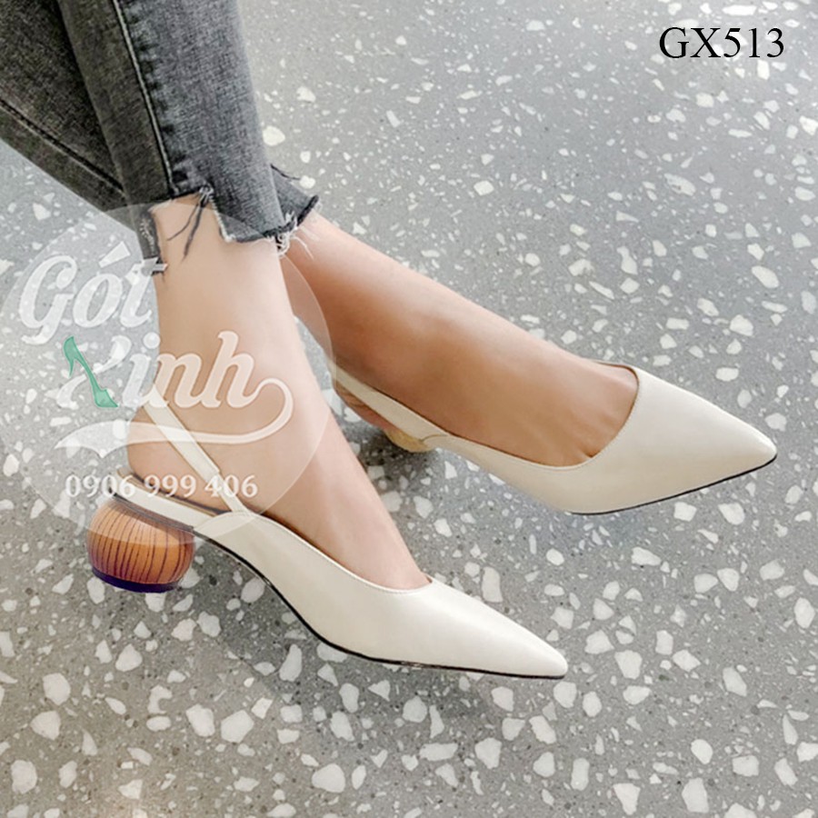 Slingback mũi nhọn gót gỗ 3 cm-Kèm video shop tự quay