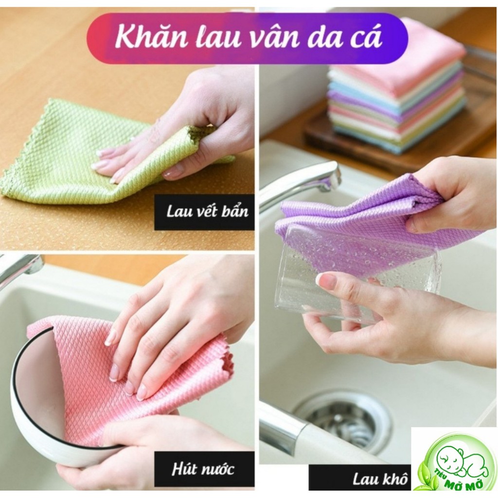 Combo 5 Khăn Vải Đa Năng ( 30x40 ) Vân Vảy Cá Siêu Mịn, Siêu Thấm Hút6