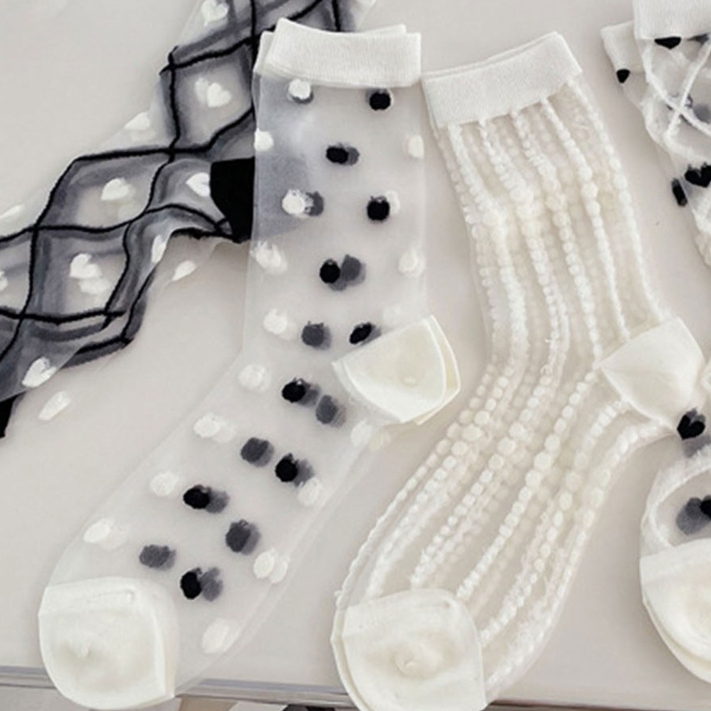 XIXI 1 Đôi Tất Chấm Bi Trắng Đen Phong Cách Lolita Thời Trang