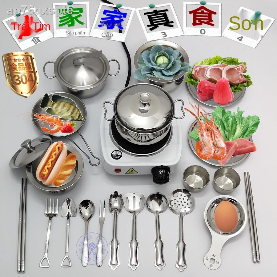 ◇◐◄Bộ đồ chơi nhà bếp mini nấu ăn, ăn thật, dùng nhỏ, vui trẻ em, inox 304