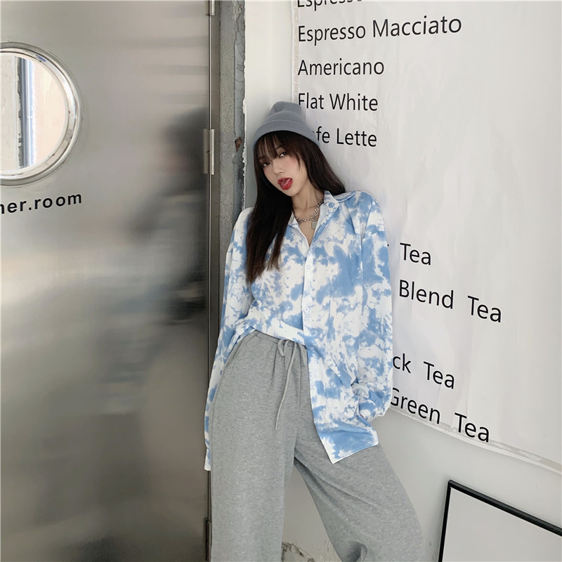 SUXI Áo Sơ Mi Nữ Tay Dài Màu Nhuộm Phong Cách Retro Thời Trang