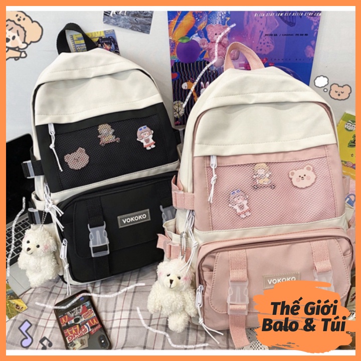 Balo cặp ulzzang basic nữ thời trang đi học đi chơi du lịch giá rẻ đựng vừa laptop canvas PHỐI LƯỚI | thegioibalo