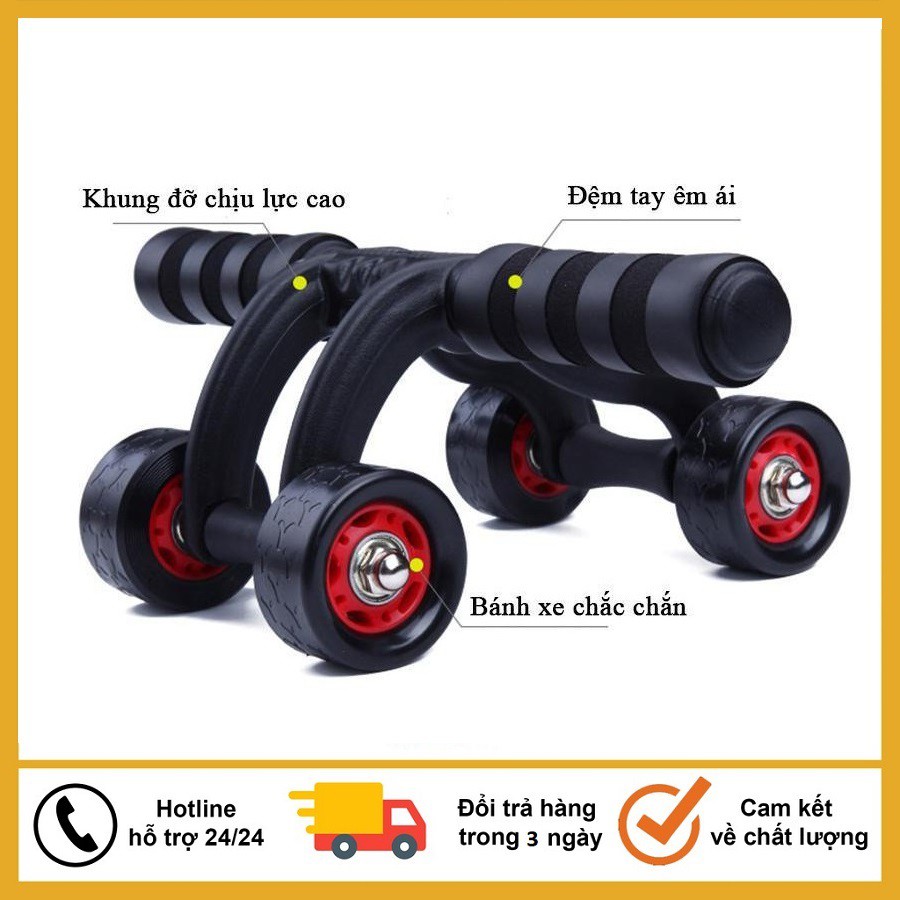 Con lăn tập cơ bụng 4 bánh, 2 bánh cao cấp tặng thảm lót gối