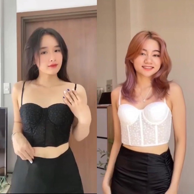 Áo Corset lưới thêu có mút