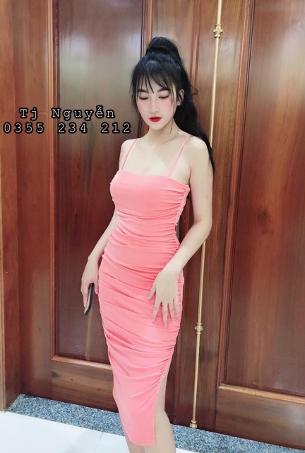Đầm body nhúng xẻ tà 2 dây