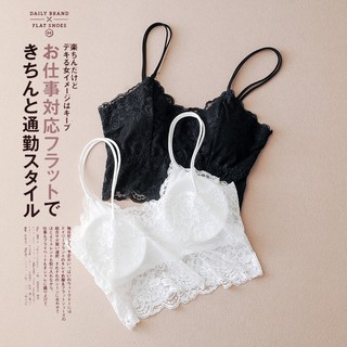 PLB02 Bra top ren dây đôi / Bra croptop có mút mỏng vân hoa - Lace Bralette Tank Top