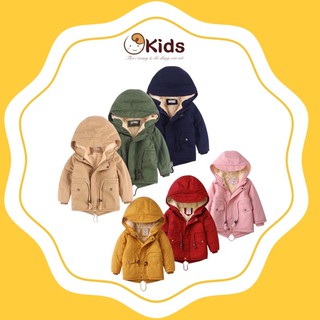 Áo khoác parka kaki lót lông trẻ em dày ấm