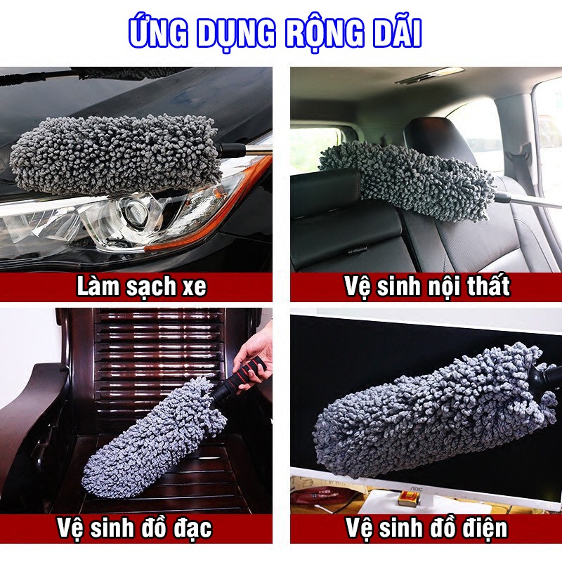 Chổi lau xe ô tô sợi siêu mịn, chổi quét bụi bàn ghế, văn phòng gia đình, chất liệu microfiber màu xám -TC AUTO