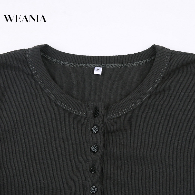 Áo Thun Tay Dài Phối Nút Thiết Kế Màu Trơn Thanh Lịch