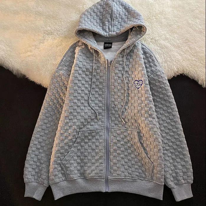 Áo khoác bóng chày dáng rộng họa tiết bánh quế thời trang thu đông dành cho nữ