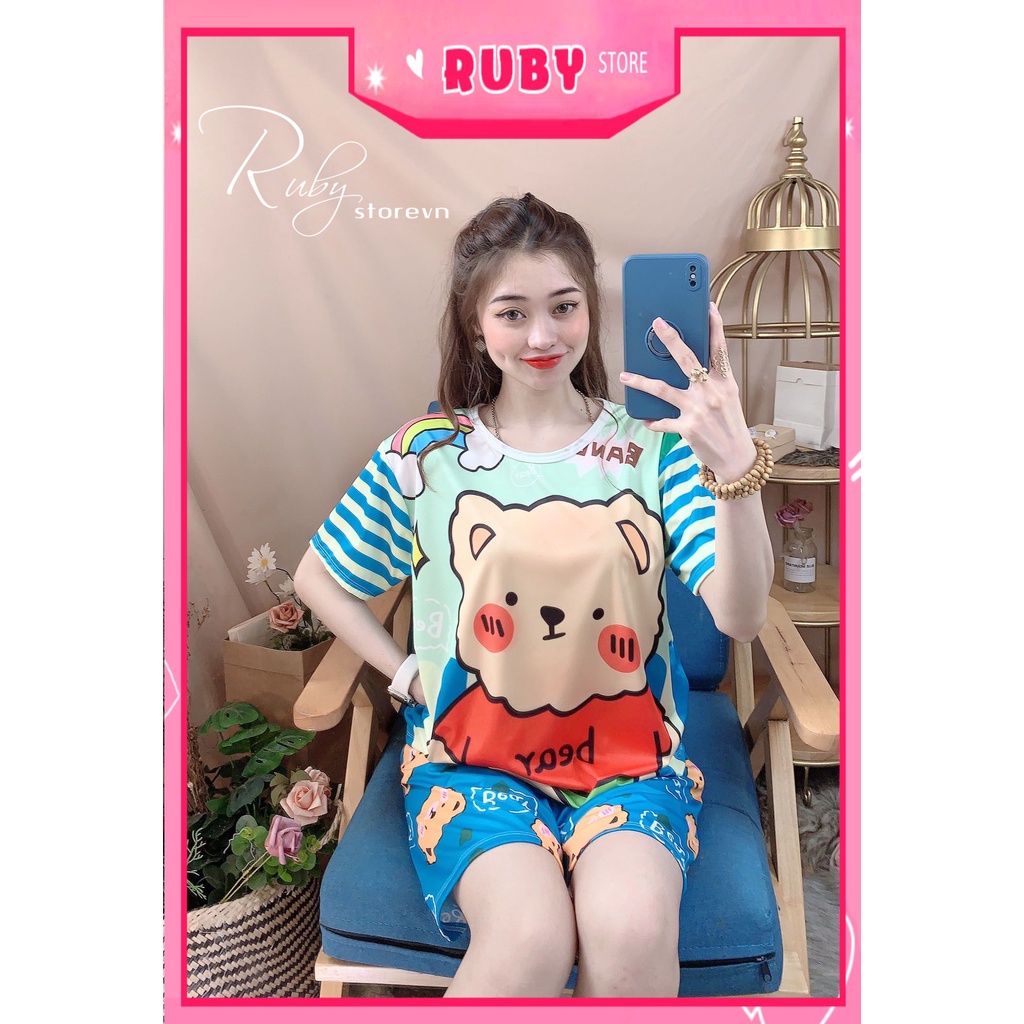 Đồ bộ thun đùi nam nữ phom rộng size dưới 60kg chất thun mềm mát in hình Mickey doremon kitty dễ thương DBRBD SIZE L