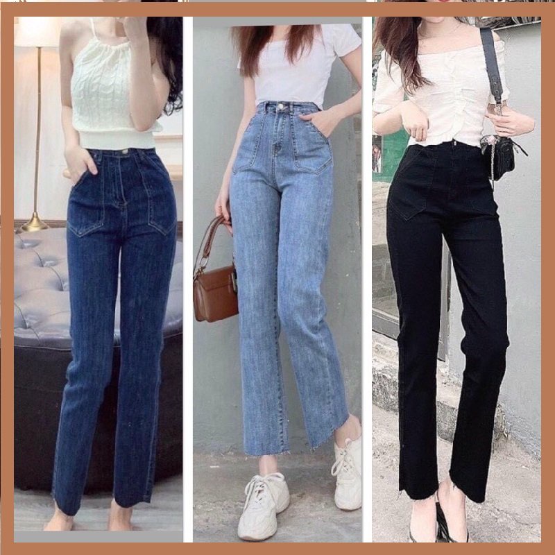 Quần bò jean nữ ống đứng loe co giãn jeans cạp cao cao jeanhot_0102 ms13
