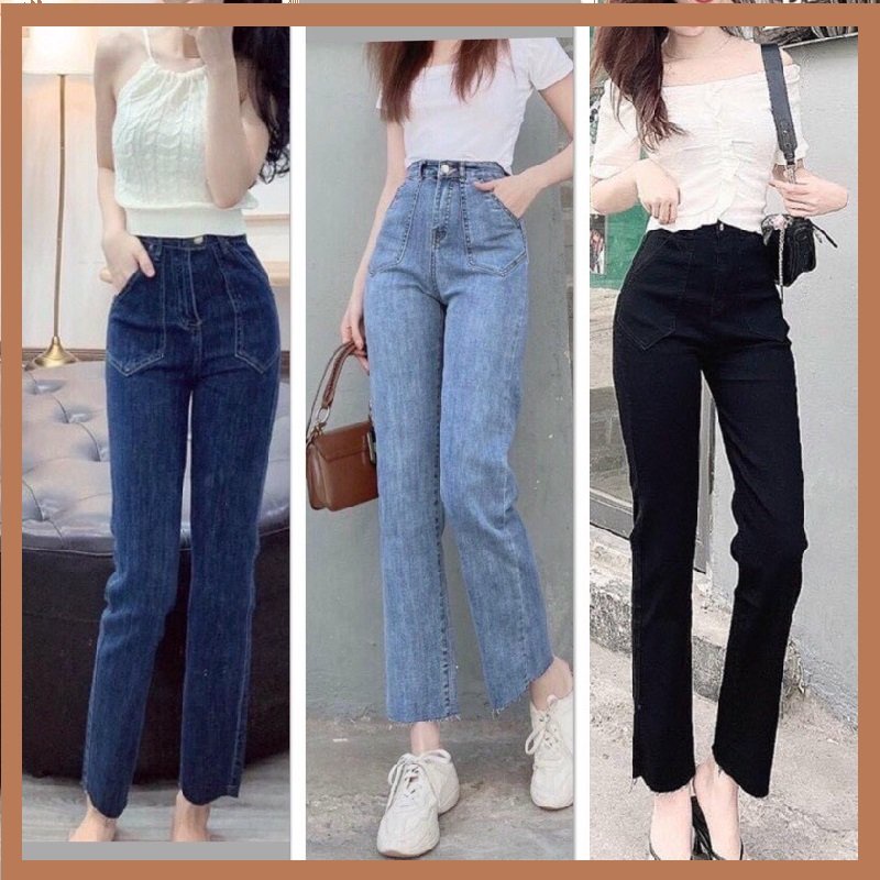 Quần bò jean nữ ống đứng loe co giãn jeans cạp cao cao cấp Hottrend 2022 | BigBuy360 - bigbuy360.vn