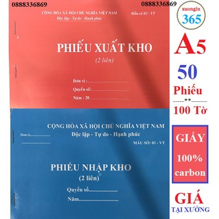 Quyển Phiếu Xuất - Nhập kho A5 - 2 liên 100 tờ  chất liệu giấy carbon đẹp.