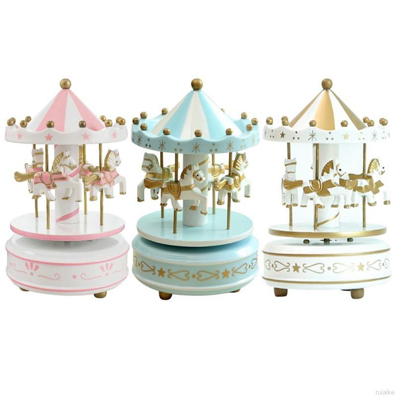 ruiaike  Merry-Go-Round Carousel Music Box Wooden Horse Kids Birthday Gift Toys