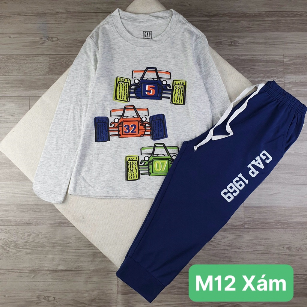Bộ dài bé trai vải xuất G.ap Pingbong in hoạt hình khủng long xe đua cho bé trai 2-12T