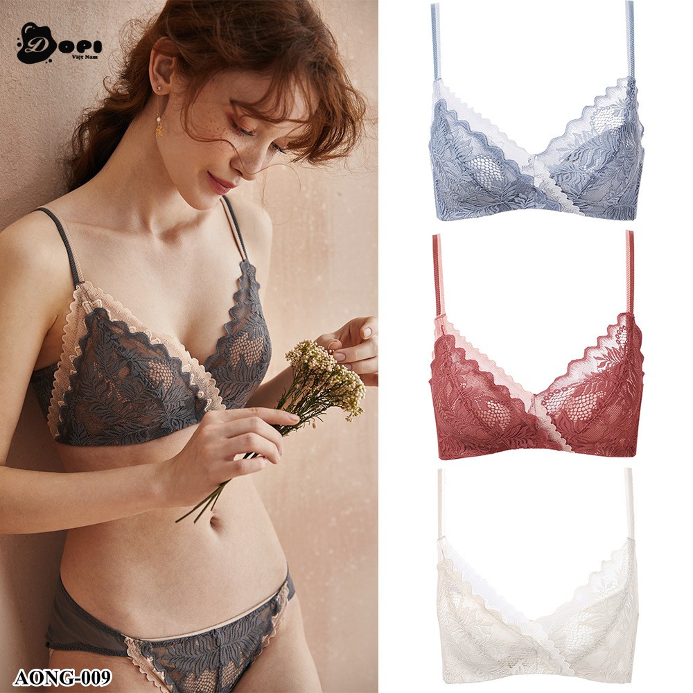 Bộ đồ lót áo ngực và quần lót nữ cao cấp không gọng phối ren AONG-009