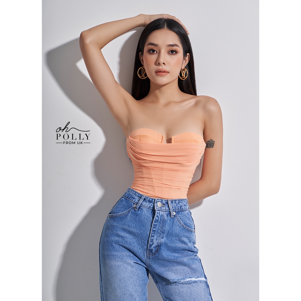 Oh Polly - Bodysuit vải lưới 2 lớp cúp ngực corset sexy