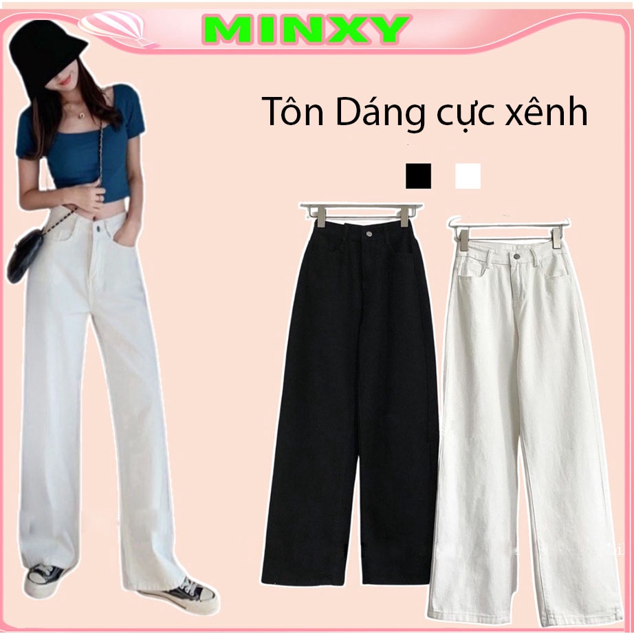Quần jean ống rộng quần bò jeans suông dáng dài jean cap cao hack dáng-Minxy shop