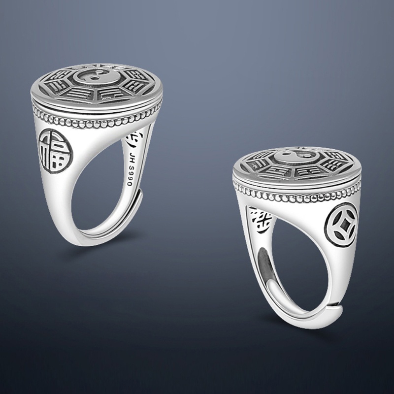 Nhẫn Bạc Khắc Biểu Tượng Âm Dương Phong Cách Vintage