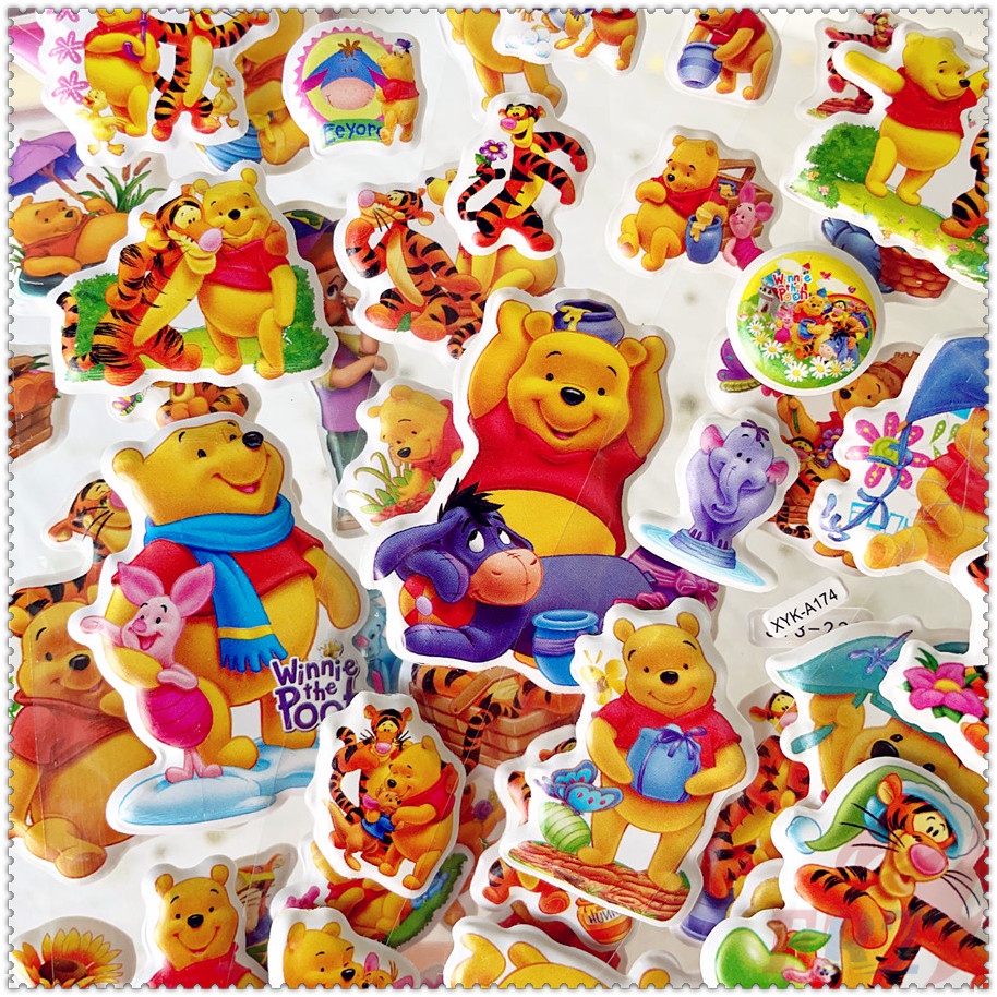 ❀ Miếng Dán Khen Thưởng DIY Winnie The Pooh Q-1 ❀ 1 Miếng Dán Bong Bóng 3D Bằng PVC Chống Nước