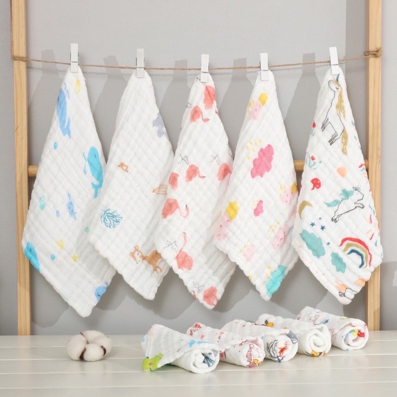 Set 5 khăn sữa xô Kiluta chất liệu sợi tre tự nhiên cotton siêu mềm mại cho bé
