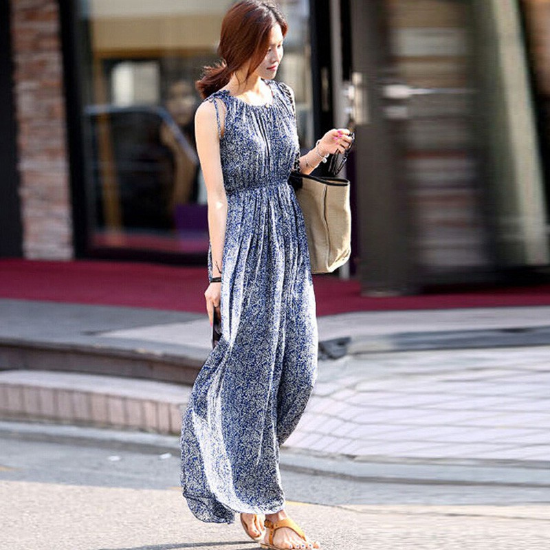 FREESHIP ĐƠN 99K_ Đầm dài xanh in hoa kiểu retro