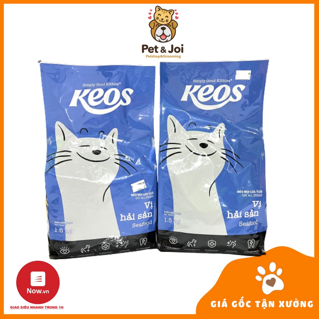 Hạt mèo Keos Cat 1,5KG vị hải sản⚡CHỈ 1 NGÀY⚡ thức ăn dành cho mèo mọi lứa tuổi - KEOS Seafood - PET&amp;JOI
