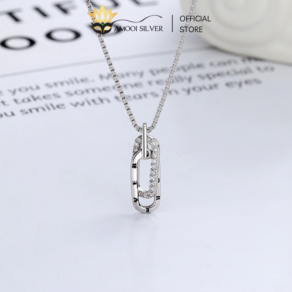 Dây Chuyền Bạc S925 Mẫu Kẹp Giấy Đính Đá Cao Cấp Khắc Chữ Forever - Amooi Silver AD164