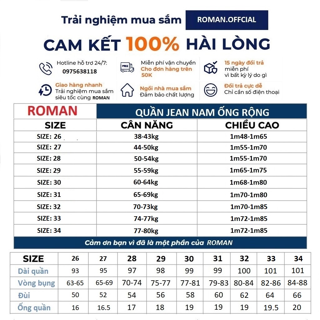 Quần jean baggy nam xanh trơn cắt gấu ống suông rộng chất bò đẹp cao cấp ROMAN QJ03