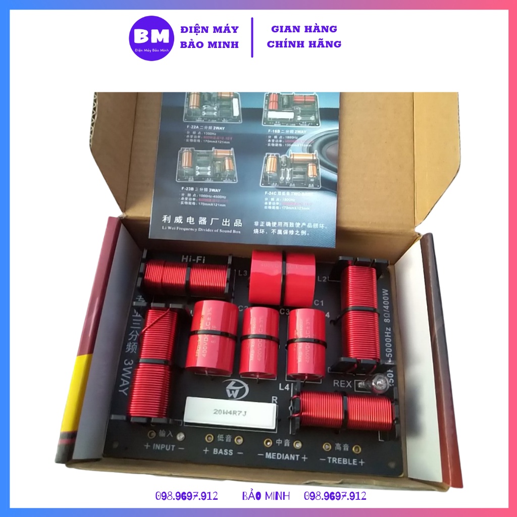 Phân tần 3 đường tiếng H883 - 1 bass 1 mid 1 treble - Giá 1 mạch