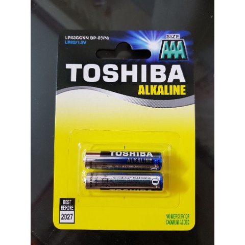 Pin kiềm Alkaline Toshiba AAA vĩ 2 viên - điện năng lớn dùng cho điều khiển, pin cửa, đồ chơi các loại