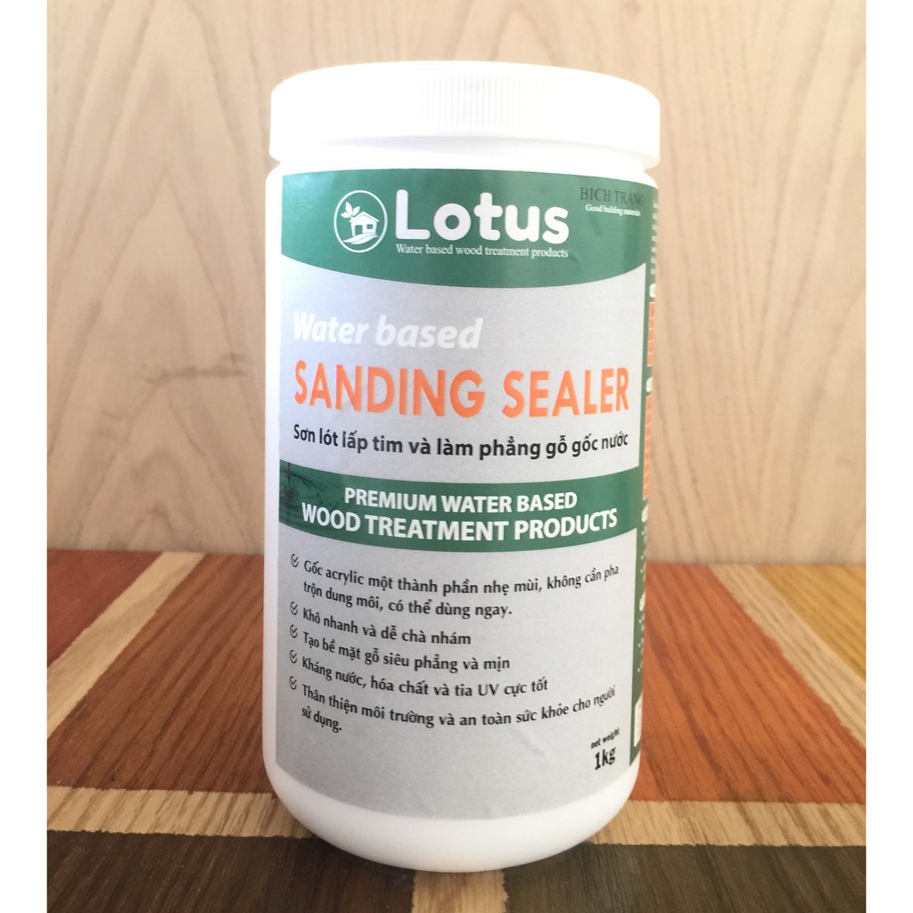 Sơn gỗ - Sơn lót gỗ, lấp tim, làm phẳng mịn, không dung môi, hệ nước - Lotus acrylic sanding sealer for wood