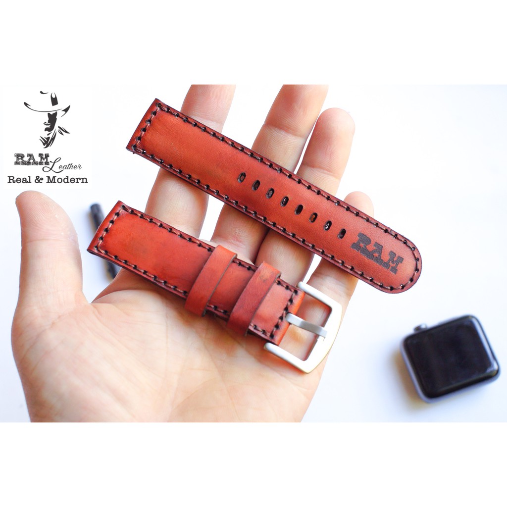 Dây đồng hồ RAM Leather vintage Bauhaus 1970 da bò Italia Vegtan nâu sáng